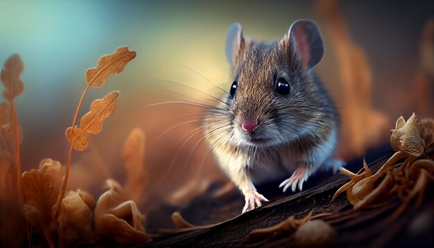 Fluffy rodent sitting in green autumn grass generated by AI