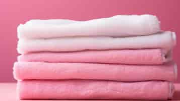 Free photo fluffy white towels lie against a bright bubblegum pink surface