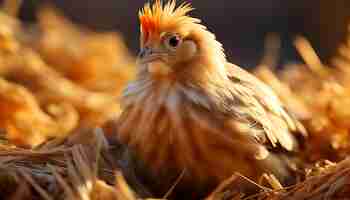 Free photo fluffy yellow chick peeks out of cozy farm nest generated by artificial intelligence