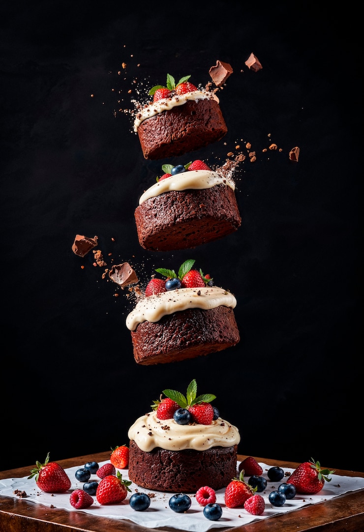 Free Photo flying cakes presentation