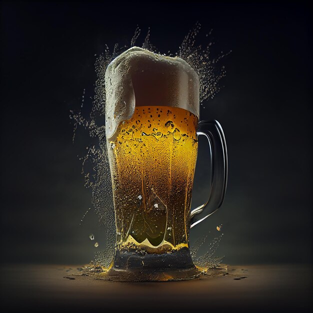 A foamy beer in a gold pint glass generative AI