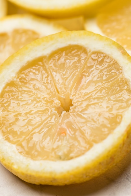 Focused slices of sour lemon