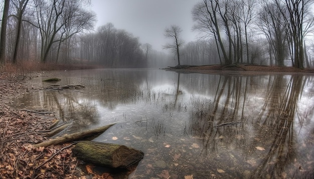 Free photo a foggy autumn morning the mystery of the swamp generated by ai
