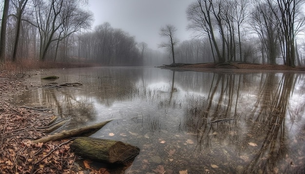 Foto gratuita una nebbiosa mattina d'autunno il mistero della palude generato dall'ia