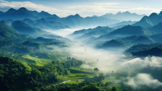 A foggy landscape in the jungle