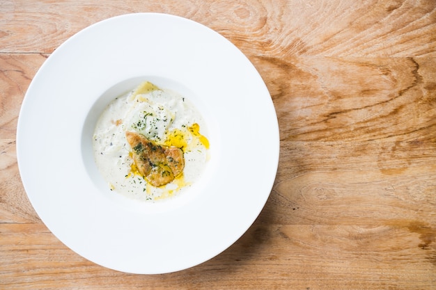 Foie gras with penne cream sauce