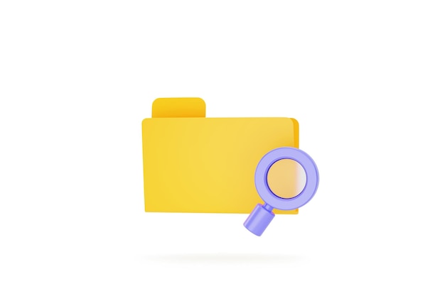 Folder icon with magnifying document search file scanning icon or symbol background 3D illustration