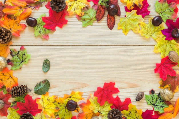 Foliage and snags on wood board 