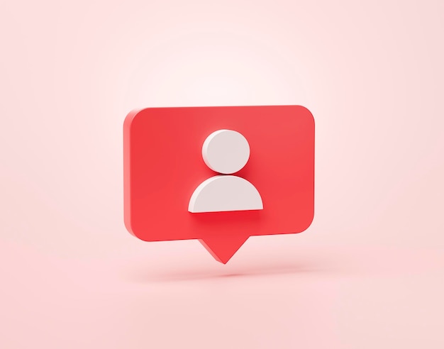 Бесплатное фото Значок уведомления в социальных сетях в форме подписчика или пользователя в речевых пузырях 3d мультяшный баннер веб-сайт ui на розовом фоне 3d рендеринг иллюстрации