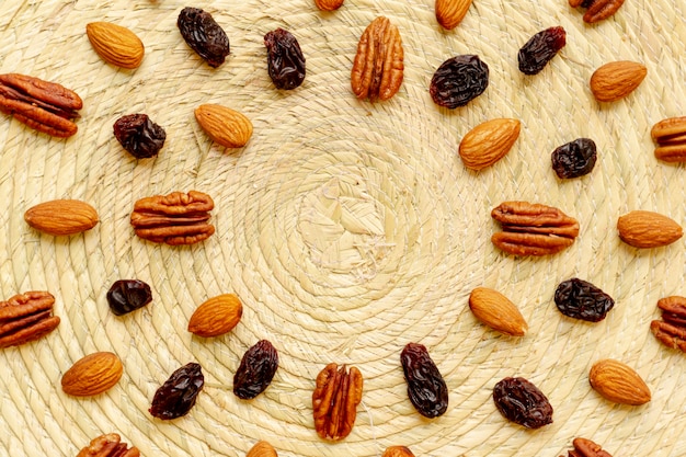 Free photo food arrangement of dried fruit and nuts