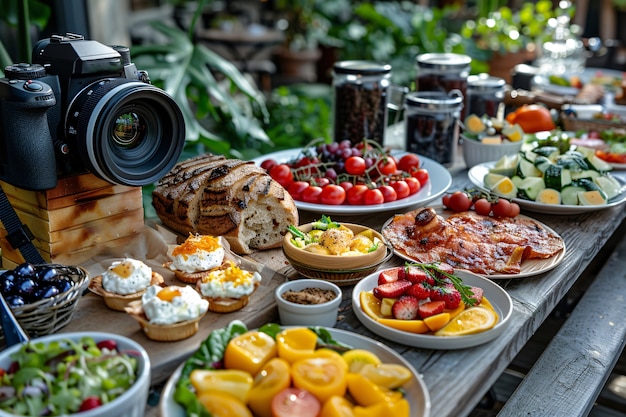 Foto gratuita food content creator filming variety of dishes to upload on the internet