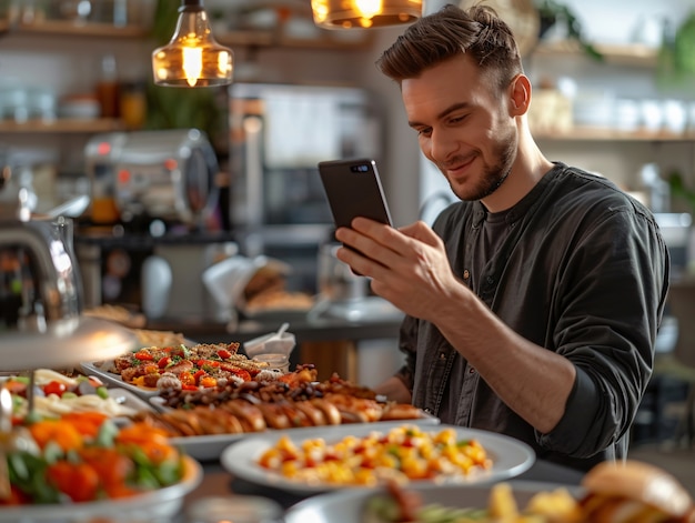 Food content creator filming variety of dishes to upload on the internet