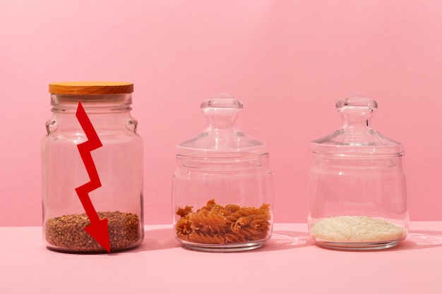 Food crisis concept with jars arrangement