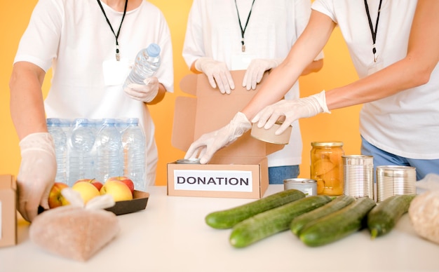 Food day donation boxes being prepared