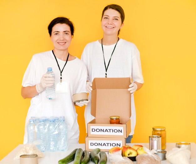 Food day donation boxes being prepared