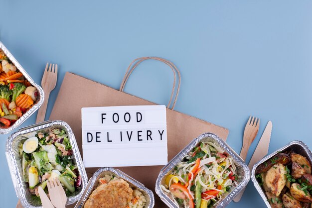 Food delivery concept top view