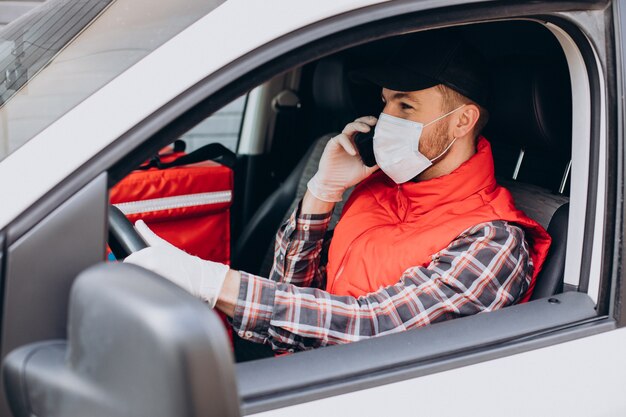 Food delivery man driving food box