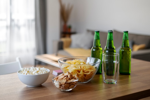 Food and drinks ready for a poker game