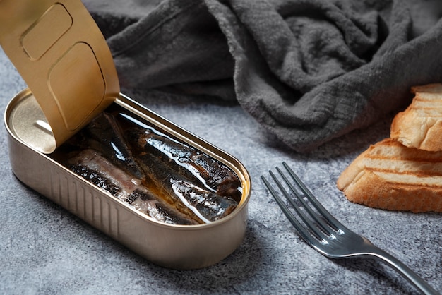 Free photo food packaged in can still life