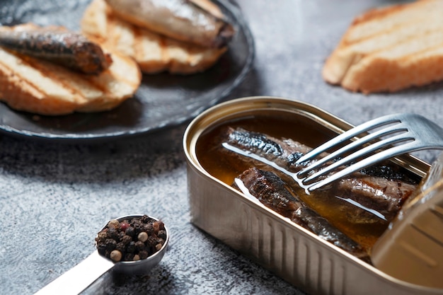 Free photo food packaged in can still life