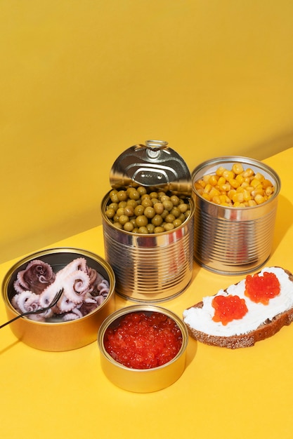 Food packaged in can still life