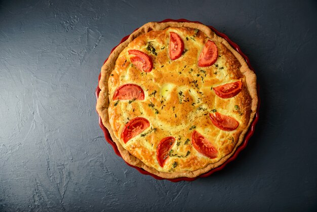 Food photography and restaurant concept. Top view of vegetable pie