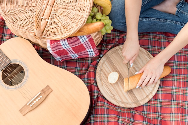 Food on a picnic blanket