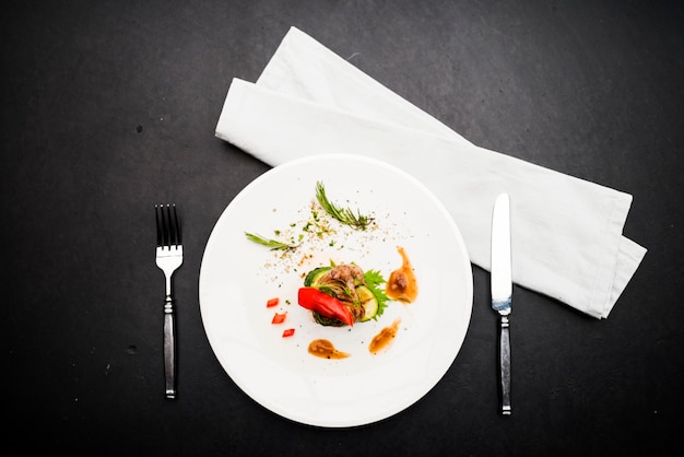 Food styling steak on white plate