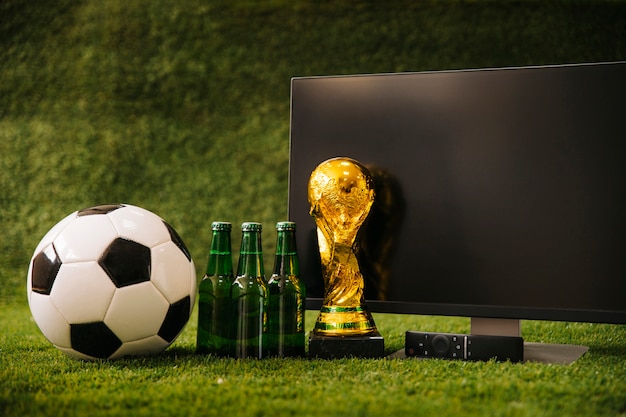 Football background with beer and tv