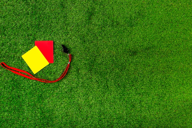 Free photo football composition with red and yellow cards