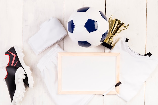 Free photo football composition with whiteboard