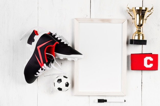 Free photo football composition with whiteboard