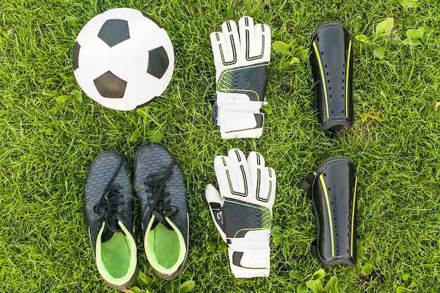 Football equipment on grass