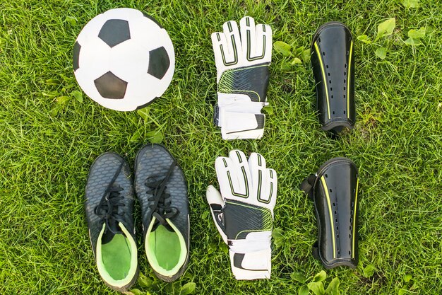 Football equipment on grass