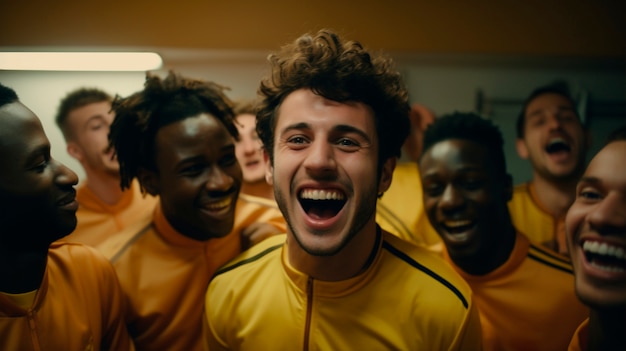 Free photo football team celebrating win