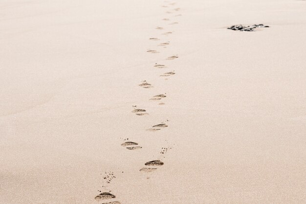 Footprints of a man on the desert sand on a sunny day