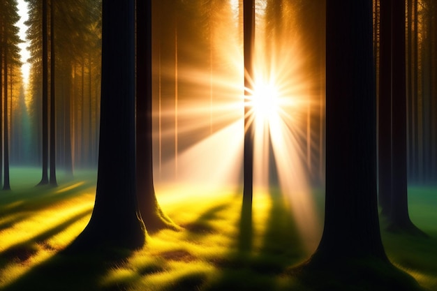 Free photo a forest with a sunburst in the background