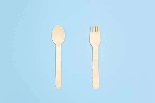Fork and spoon. Eco-friendly life - organic made recycle things replace polymers, plastics analogues. Home style, natural products for recycling and not harmful to the environment and health.
