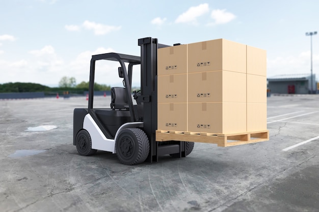 Free photo forklift truck is lifting a pallet with cardboard boxes