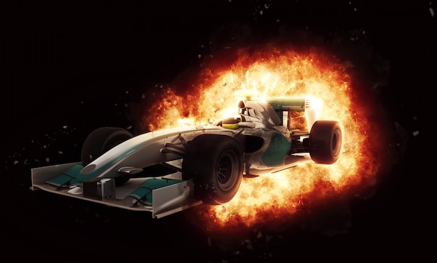 Vettura di formula uno con il fuoco