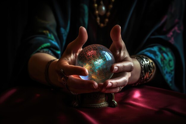 Fortune teller with crystal ball Close up Ai generative