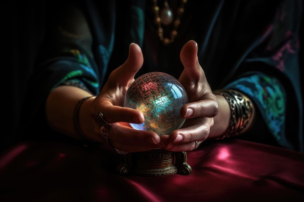 Fortune teller with crystal ball Close up Ai generative