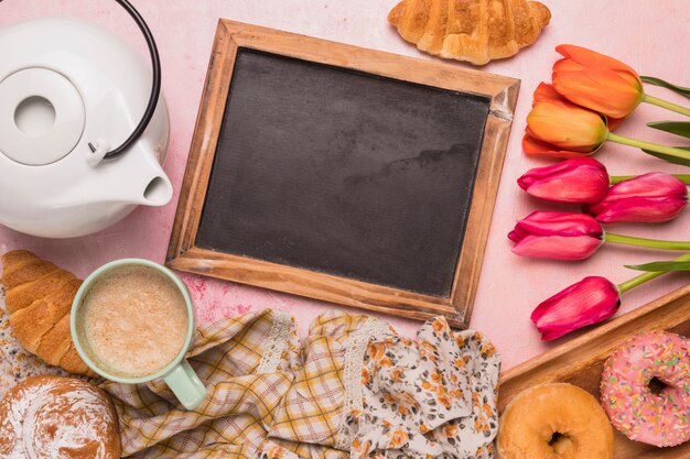 Frame blackboard with coffee break set