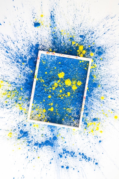Free photo frame on blue and yellow bright dry colors