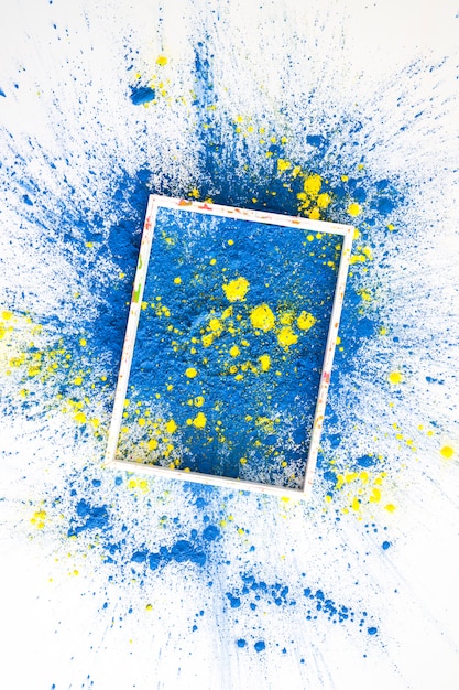 Frame on blue and yellow bright dry colors