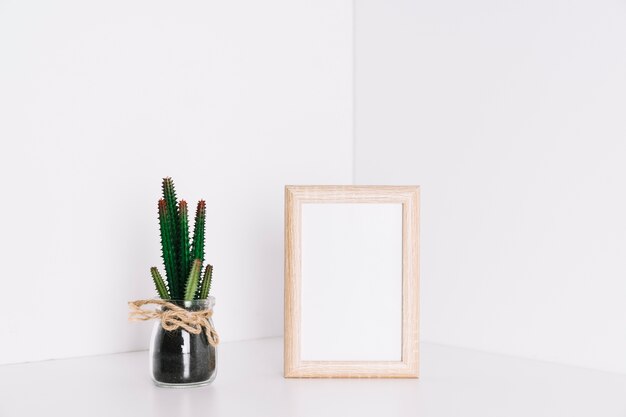 Frame and cactus in corner of room