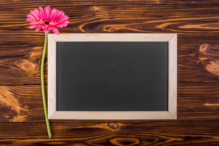 मुफ़्त फोटो frame chalkboard with pink gerbera
