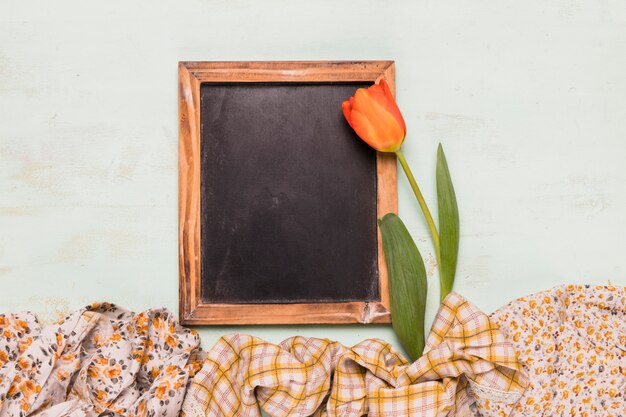 Frame chalkboard with tulip and shawls