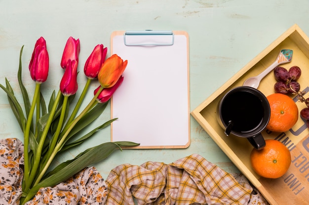 Frame clipboard and breakfast composition