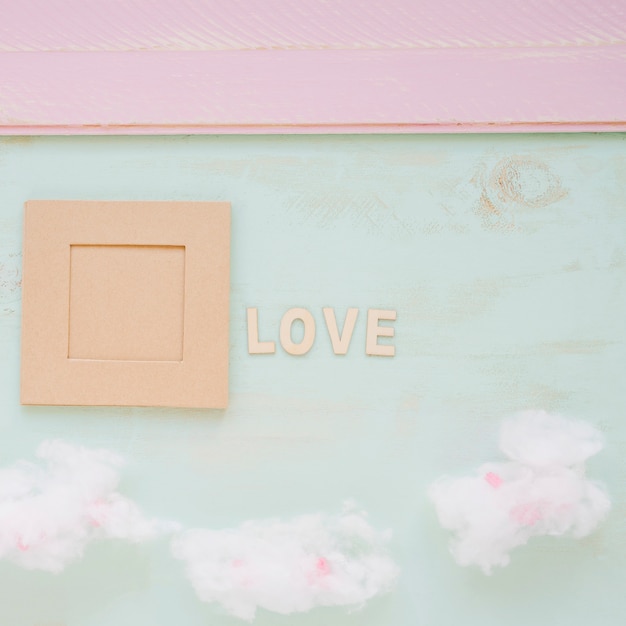 Free photo frame, cloud and text love on wall